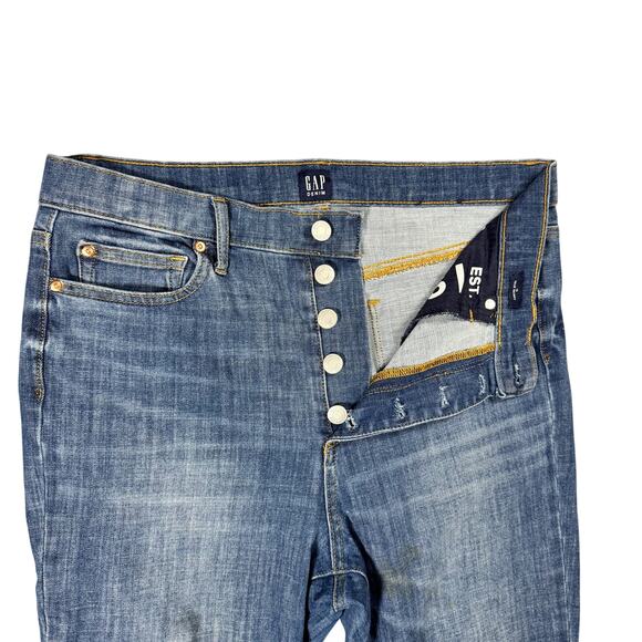 Gap Women's True Skinny High Rise Medium Wash Button Fly Ripped Raw Hem Jeans 30 - Picture 4 of 8